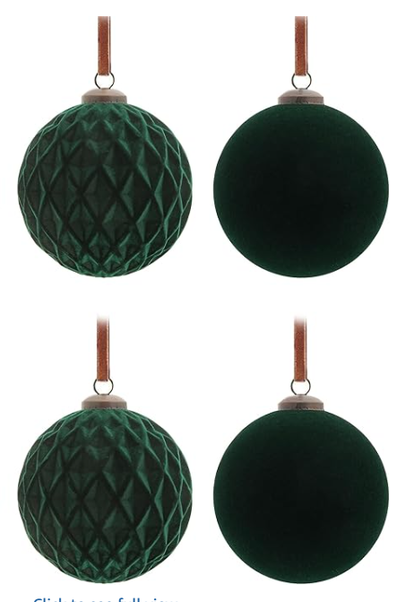 4Pcs Large Velvet Christmas Ball Ornaments 4" Dark Green Flocked Ornaments Set for Christmas Tree with 10Pcs Velvet Bows Shatterproof Xmas Hanging Decorations for Home Office Holiday Dcor