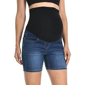 V VOCNI Maternity Denim Shorts Over The Belly Rolled Cuff Midrise Bermuda Short Pregnancy Jean Shorts, Size XXL
