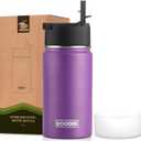 koodee Small Water Bottle for Girls -12 oz Stainless Steel Double Wall Vacuum Insulated Water Bottle for Kids School- Wide Mouth Sports Flask with Leak Proof Straw Lid (Purple)