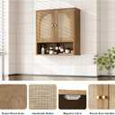 RUSTOWN Rattan Bathroom Wall Cabinet, Over The Toilet Storage Cabinets with 2 Arched Doors, Modern Medicine Cabinet with Adjustable Shelf & Rounded Edges, Mid-Century Bathroom Organization, Large