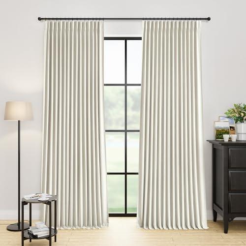 YZ HOME 102 Inches Long Curtains Pinch Pleated Blackout Linen Curtain 2 Panels for Bedroom Living Room Thermal Insulated Full Black Out Drapes Back Tab Natural Room Darkening Window Curtains, 40x102