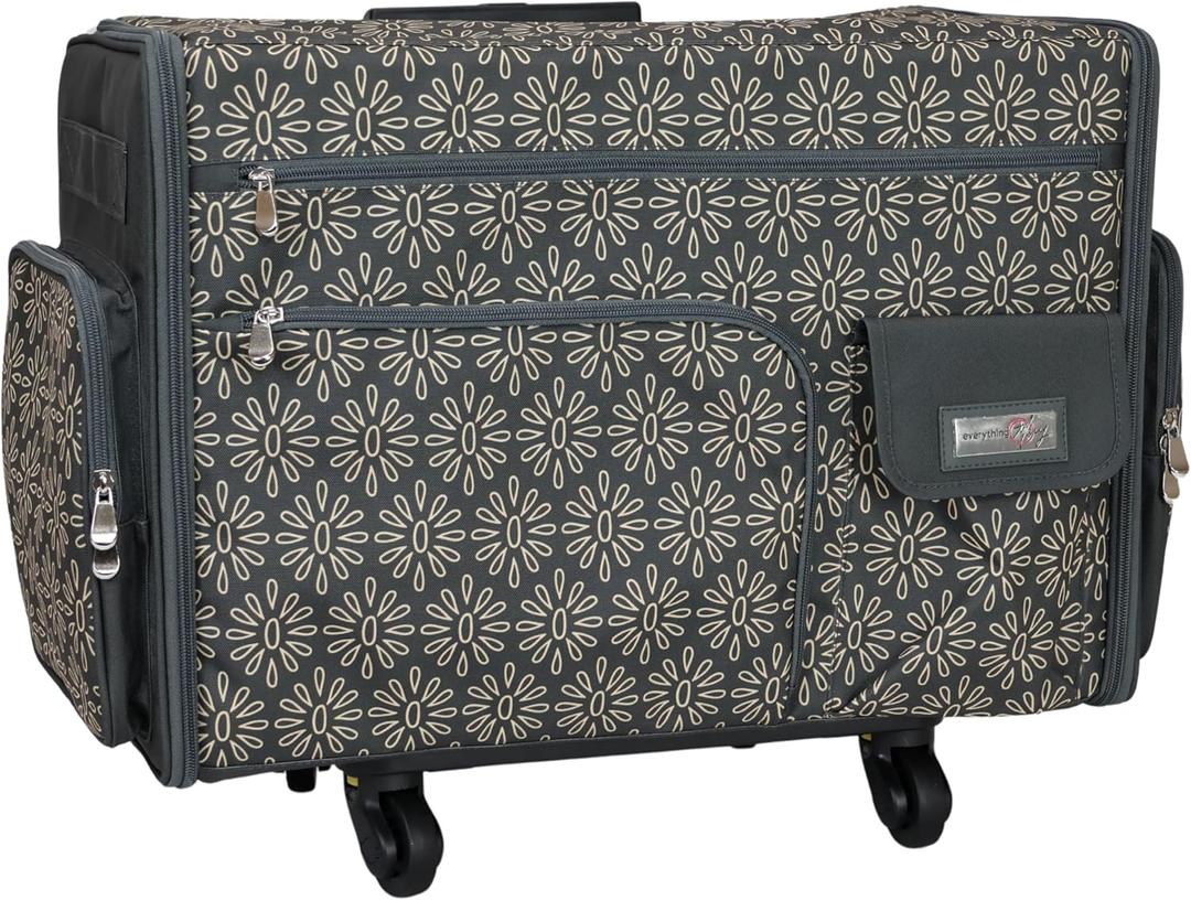 Everything Mary XL Flat-Top Rolling Sewing Machine Case Tan Geo Craft Bag with Wheels Portable Organizer for Sewing, Scrapbooking, Quilting & Craft Supplies