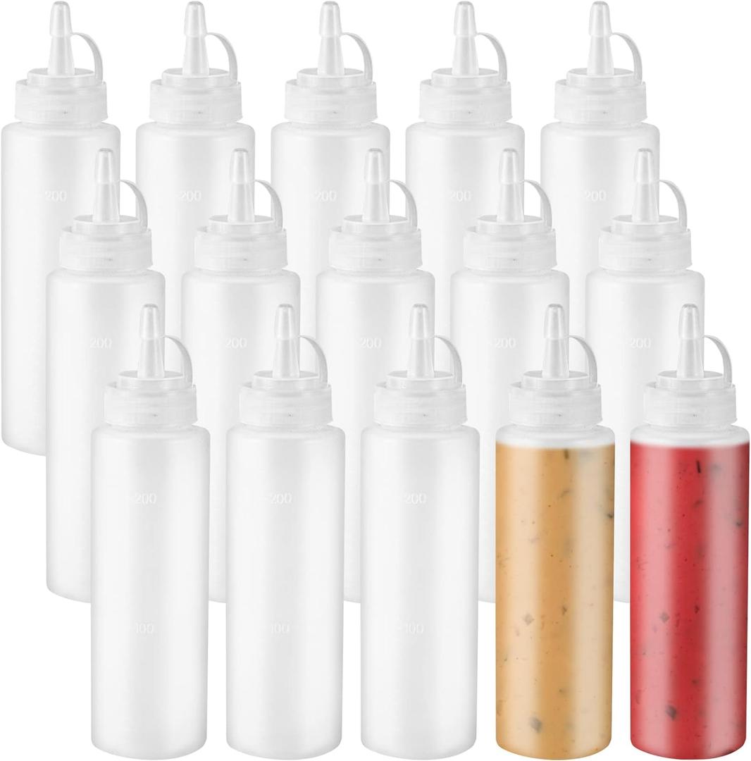 15 PCS 8oz Squeeze Bottles,Plastic Condiment Bottle with Twist On Cap Lids,Squeeze Bottle for Sauces,Ketchup,Barbecue,Syrup,Paint