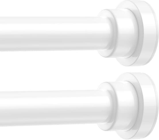 Shower Curtain Rod 31-63 Inch,0.87"Diameter Adjustable Spring Tension Curtain Rods No Drill,Ivory White Shower Tension Rod for Bathroom,Room Divider,Window,Anti-Rust Non-Slip 2-Pack
