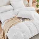HYMOKEGE White Full Size Comforter Sets Seersucker 7 Pieces, All Season Luxury Bed in a Bag for Bedroom, Bedding Set with Comforters, Sheets, Pillowcases & Shams