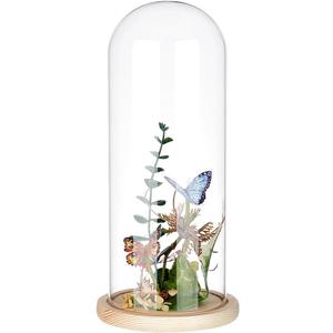 BENECREAT 4.6x12inch Eternal Transparent Flower Glass Cover, Glass Display Dome Cloche Jar with Blanched Almond Solid Wood Base for DIY Flower Craft