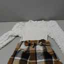 Noubeau Toddler Girls Plaid Outfits Girls Puff Sleeve Knit Ribbed Shirt Tops Plaid Skirt Set Kids Fall Winter Clothes (Black-brown)