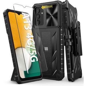 Case for Samsung Galaxy A13 5G: Military Grade Drop Proof Protection Rugged Protective A13 5G/4G Phone Cover with Belt Clip Holster Kickstand & Slide - Shockproof TPU Matte Textured Bumper - Black
