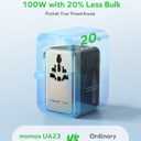 MOMAX 6-in-1 Universal Travel Adapter, GaN 100W International Power Adapter, 2 AC, 2 USB-C PD Fast Charging & 2 USB-A QC, All-in-one International Plug Adapter for Travel European UK AUS JP