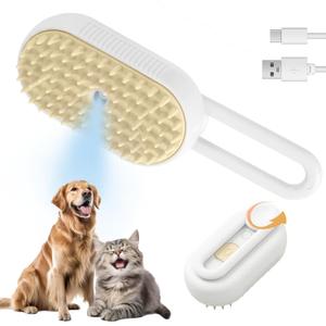 Cat Steam Brush for Shedding, 4-in-1 Pet Steam Brush with Anti-Static Spray, Massage, Cleaning, Shedding & Combing, Rechargeable Spritz Defur Comb for Cats and Dogs, Long or Short Hair