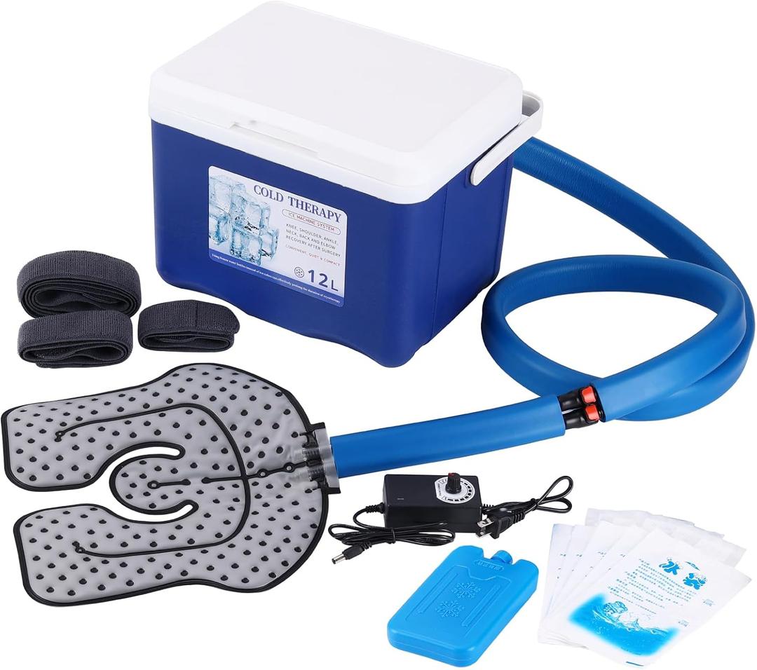 Cold Therapy Machine for Post Surgery Recovery Adjustable Cryo Ice Compression System with Quiet Pump, Universal Pads for Knee, Shoulder, Hip, Ankle Portable Cold & Ice Therapy Unit (12 L), Blue