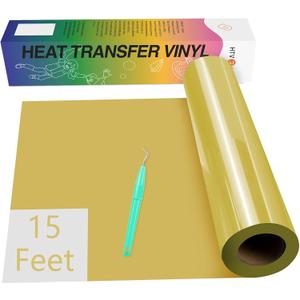 HTVRONT HTV Vinyl Rolls Heat Transfer Vinyl - 12" x 15ft Gold HTV Vinyl for Shirts, Iron on Vinyl for All Cutting Machines - Easy to Cut & Weed for DIY Heat Vinyl Design (Gold)