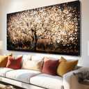 Plant Pictures Wall Art Flower Tree Painting Large Artwork Gold Hanging Decor 29"x58" Wall Decorations for Living Room Kitchen Art Posters