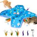 Interactive Cat Toy - Automatic Cat Toys Rechargeable for Indoor - Hide&Seek Cats Toy with 5 Moving Concealed Feathers - Touch Kitten Toy Exercise - Enrichment Toys Bored Cats(Blue) - 3 Speed Adjust