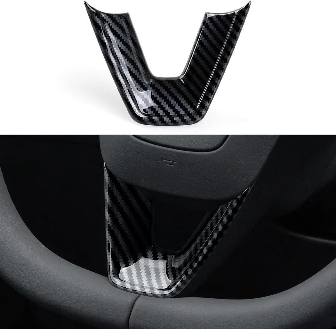 for Tesla Model 3 Highland 2024 2025 2026 Model Y Juniper 2025 2026 Accessories Interior Car Steering Wheel Trim Carbon Style ABS Decal Sticker (Style A)