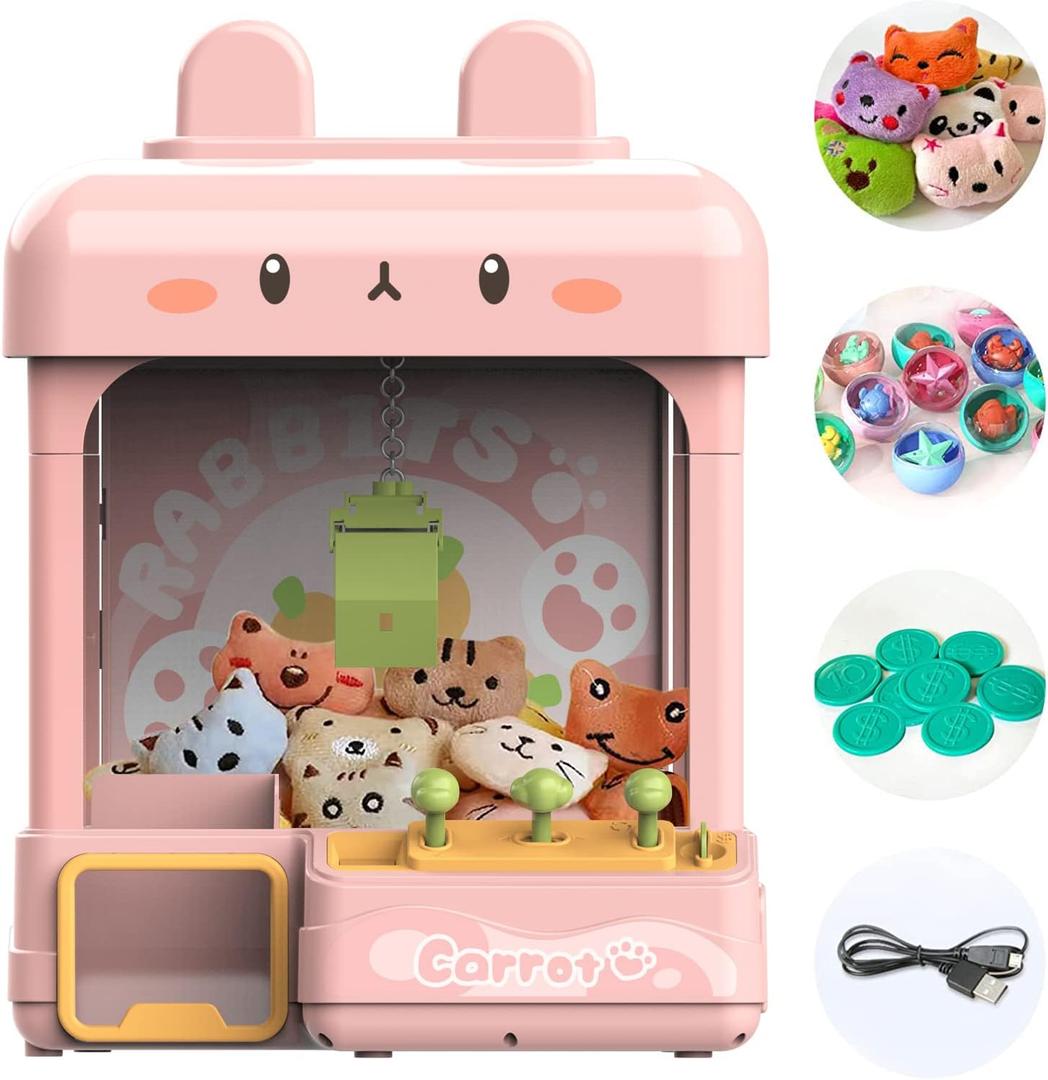 Large Claw Machine for Kids Adults with Prizes, Adjustable Sound & Light, 2 Power Modes, Mini Candy Crane Vending Machines, Electronic Arcade Game Dispenser Toy for Girls Boys Gift - Bunny