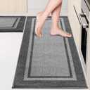 Kitchen Rugs Set (24" x 36"+24" x 60"), Non-Slip Machine Washable Kitchen Runner Rugs Floor Mats, Absorbent Comfort Standing Mat for Kitchen, Sink and Hallway, Rolled Packaging, Light Grey & Dark Grey