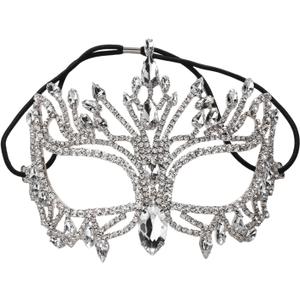 Ldabrye Rhinestones Masquerade Half Face Halloween Costume Accessories for Men Women Masquerade Halloween Cosplay (Silver)