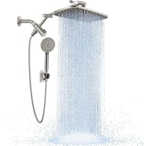Veken Brushed Nickel Wide Rain Shower Head with 6 Modes Handheld Water Spray, High Pressure Showerhead Combo with Arm, Adjustable Dual Shower with Anti-Clog Nozzles (Standard Flow(2.5GPM))