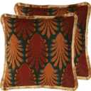patdrea Designer Velvet Throw Pillow Covers 18x18 Inch,Farmhouse Yellow Jungle with Brown Palm Leaves Pattern,Decorative Square Pillowcases Cushion for Bed Living Room Outdoor Car,Pack of 2