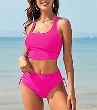 Womens Halter Tankini Bathing Suit Ruched Tummy Control Two Piece Swimsuit with Bottom XL
