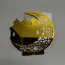 2 Pieces Acrylic Ramadan Decorations Islamic Eid Mubarak Kareem Table Sign Moon Hollow Star Ornament for Muslim Party Tabletop Decor Home Art Craft Decoration Golden Moon