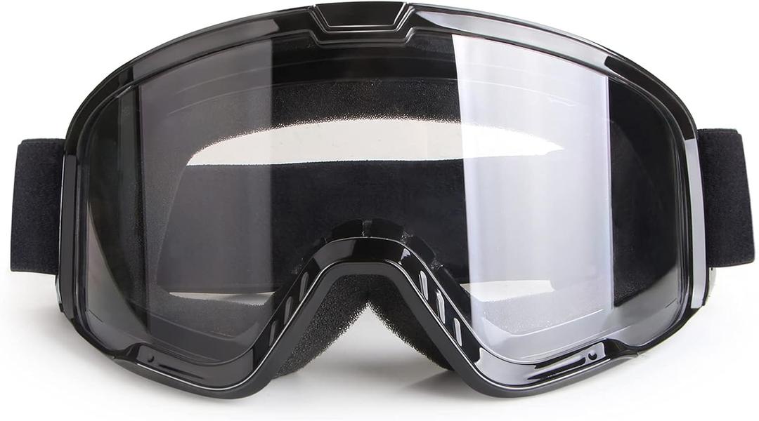 Motorcycle Goggles for Men Women Motocross Dirt Bike ATV Riding Windproof Glasses Wide Vision Powersports MX MTB Offroad Skiing Goggles UV Anti-Fog Scratch Dustproof - Clear (Black Frame + Clear Lens)