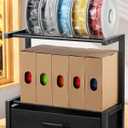2-Tier Desktop Filament Storage Rack with Fabric Drawer - 3D Printer Filament Spools Holder Shelf for PLA/ABS/TPU Filaments, Tabletop Organizer for Home Office, Workshop Studio (Black Single Row)
