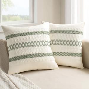 MIULEE Set of 2 Sage Green Boho Decorative Pillow Covers 18x18 Inch Farmhouse Rustic Couch Throw Pillows Modern Spring Cotton Cushion Covers Retro Cute Macrame Woven Home Decor for Bed Sofa Chair (18" x 18" (Pack of 2))