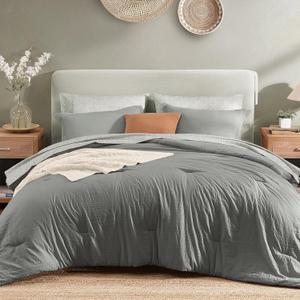 Monbix Queen Comforter Set - 7 Pieces Granite Grey Prewashed Bed in a Bag Queen Bedding Sets with Comforters, All Seasons Ultra Soft Comforter Bed Set with Sheets,Pillowcases & Shams