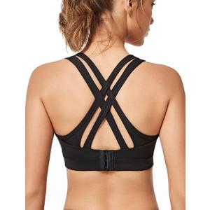 Yvette Women High Impact Sports Bras Criss Cross Back Sexy Running Bra for Plus Size (Black + Double Thin Strap + High Impact), Large