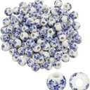 PATIKIL 150 Pcs Ceramic Beads for Jewelry Making, 8mm Flower Printed Round Porcelain Beads Handmade Glazing Beading Supplies for Earring Necklace Bracelets DIY Crafts, Cyan Orchid
