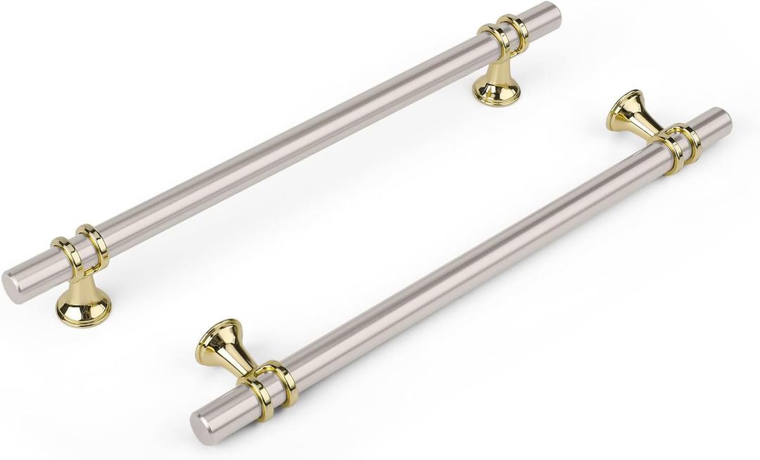 Haliwu 10 Pack Brushed Nickel Cabinet Pulls, Cabinet Handles Brushed Nickel, Barrel Kitchen Handles Gold Kitchen Hardware Pulls, 7-1/2 inch(192mm) Hole to Hole Center
