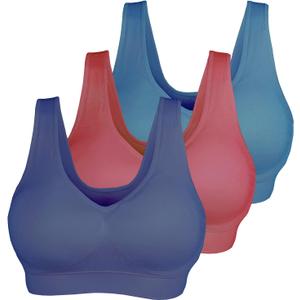 KINYAOYAO 3 Pack Women's Ultimate Comfy Medium Support Seamless Wireless Sports Bra with Removable Pads (5X)