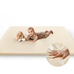Baby Mat for Floor, Thick Soft Non-Toxic Vegan Leather Baby Play Mat, Waterproof Foam Play Mat, Padded Play Mat for Baby, 50x50 Playpen Mat, Infant Playmat for Baby Girls and Boys, Beige (48"x48")