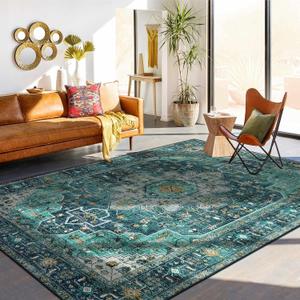 Moynesa Ultra-Thin Vintage Area Rug - 9x12 Large Living Room Rug, Non-Slip Stain Resistance Low Pile Bedroom Mat, Oriental Indoor Office Floor Carpet for Dining Room Kitchen Table Dorm (Teal) Moynesa Ultra-Thin Vintage Area Rug - 9x12 Large Living Room Rug, Non-Slip Stain Resistance Low Pile Bedroom Mat, Oriental Indoor Office Floor Carpet for Dining Room Kitchen Table Dorm (Teal)
