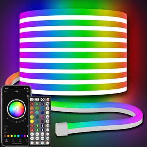 32.8Ft Neon Rope Lights, Flexible Led Rope Lights Control with App/Remote, Multiple Modes Rope Lights, IP65 Outdoor RGB Led Neon Lights Non Water Resistant, Music Sync Gaming Led Neon Light Strip