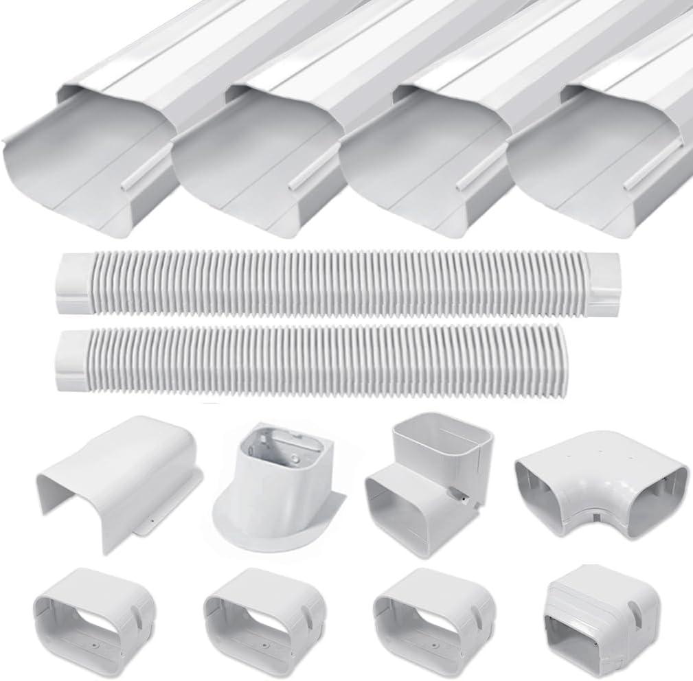 3'' 17 Ft PVC Decorative Pipe Line Cover Kit for Ductless Mini Split Air Conditioner-Full Set, No Other Parts Needed