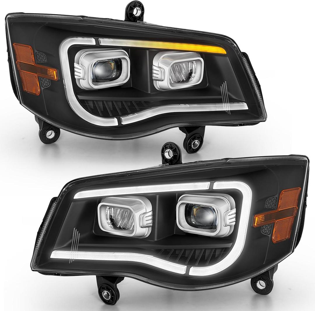 ELH 500% Brighter LED Projector Headlight Assembly Fit For 2011-2018 Dodge Grand Caravan/2008-2016 Chrysler Town & Country Headlamp