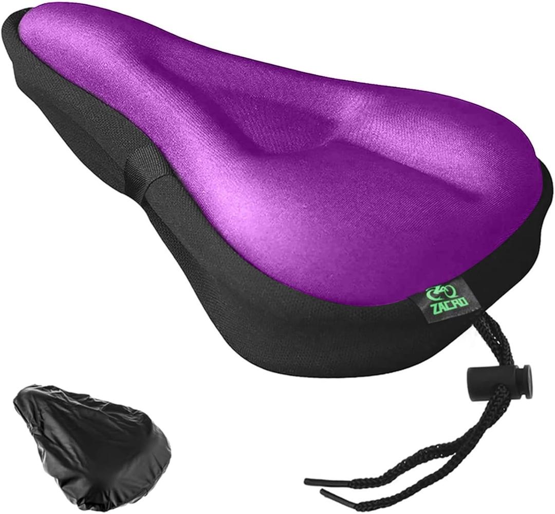 Zacro Bike Seat Cushion - Gel Padded Bike Seat Cover for Men Women Comfort, Extra Soft Exercise Bicycle Seat Compatible with Peloton, Outdoor & Indoor Bike Saddles (Purple)