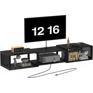 HOOBRO Floating TV Stand Wall Mounted with Power Outlet, Floating Entertainment Center for 65 inch TVs, Wall Mounted Entertainment Shelf with Storage, for Living Room, Bedroom, Black BB124UDS01