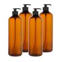 zmybcpack 3 Pack 32 OZ Empty Plastic Pump Bottles With 1 Pen, Labels & Silicone Funnel, Amber Empty Shampoo Bottles with Pumps For Body Wash, Shampoo, Massage Lotion, Gel