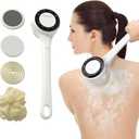 Electric Body Brush Back Scrubber for Shower, Waterproof Long Dual Handle Power Body Scrubber with 5 Heads, Bath Brush 3 Speeds, for Cleansing,Exfoliating and Massaging Skin,Gift for Birthday Holiday