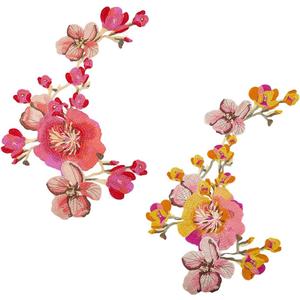 2Pcs Peony Flower Embroidered Patch Sew on Patch Applique Big Repair Patch for Clothes Dresses Bag Pants Hats DIY Craft Decorative 23.613.39''