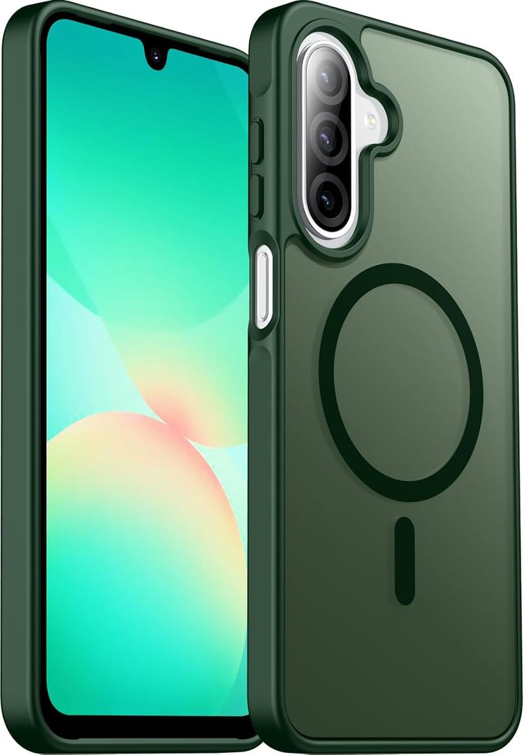 2 x teloxy Magnetic for Samsung Galaxy A26 5G Phone Case,Shockproof Protective Durable Slim Translucent Matte Anti-Fingerprint Phone Case,Green