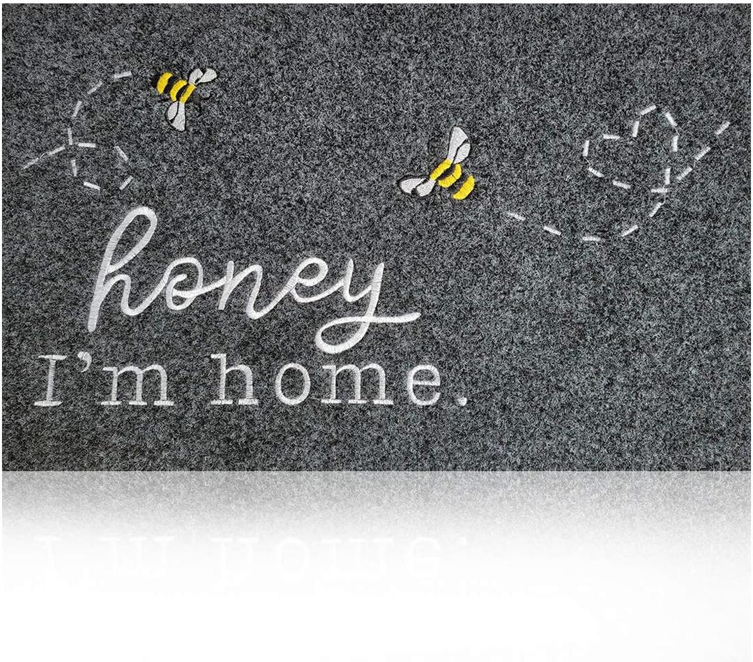 Funny Bee Doormat Honey I'm Home Cute Door Mat Welcome Mats for Front Door Kitchen Rugs Indoor Porch Outdoor Non Slip Durable Rubber Mats Grey Floor Rugs for Outside Entry Farmhouse