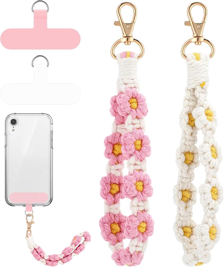 Jspupifip 2 PCS Boho Macrame Phone Wrist Strap,Cute Cell Phone Lanyard with Tether Tab Floral Smartphone Wristlet Bracelet Keychain Anti Theft Strap for Women (White and Pink) Jspupifip 2 PCS Boho Macrame Phone Wrist Strap,Cute Cell Phone Lanyard with Tether Tab Floral Smartphone Wristlet Bracelet Keychain Anti Theft Strap for Women (White and Pink)