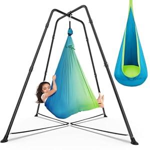 Swing Stand Frame with Sensory Swing Pod Chair, X-Shaped Swing Set, Metal Hammock Chair Stand for Adults Indoor and Outdoor 330LBS (Aqua)