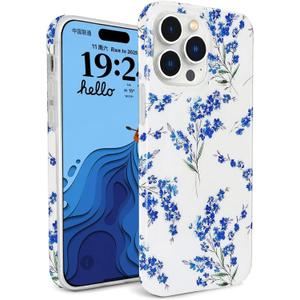 J.west Floral Compatible with iPhone 16 Pro Case 6.3", Soft TPU Flower Pattern Design, Shockproof Bumper for Women & Girls Blue