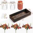3 Pcs Mason Jar Centerpiece Table Decorations for Dining Table Decor Farmhouse Coffee Table Decor with Wood Tray and Led Light Table Centerpieces for Dining room Kitchen Living Bathroom,Orange